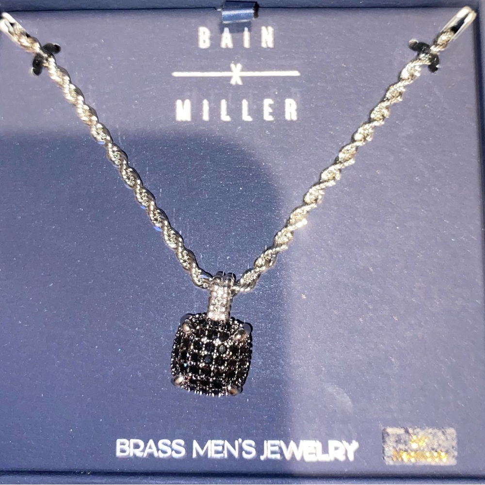 BNIB BAIN MILLER BRASS MEN’S JEWELRY 24” Necklace BLACK CZ PENDANT